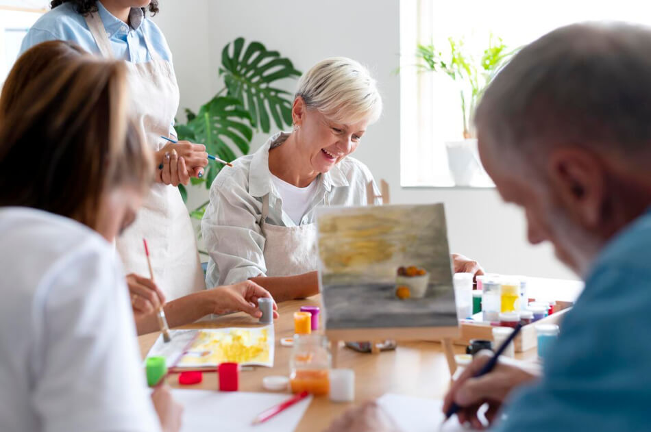 Ancianos en un taller de pintura